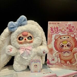 Baby Three 400% Liquid Eyes Adorable White and Pink Bunny Plush Toy